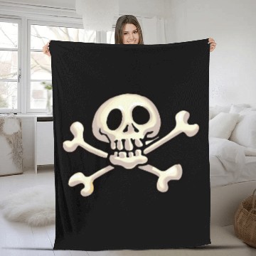 Discover Funny Cartoon Skull and Crossbones Baseball Tees Fleece Blankets