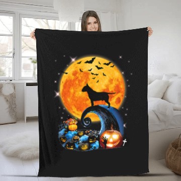 Discover Bull Terrier Dog Moon Cliff Pumpkin Halloween Fleece Blankets