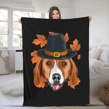 Discover Fall American Foxhound Pilgrim Thanksgiving Fleece Blankets