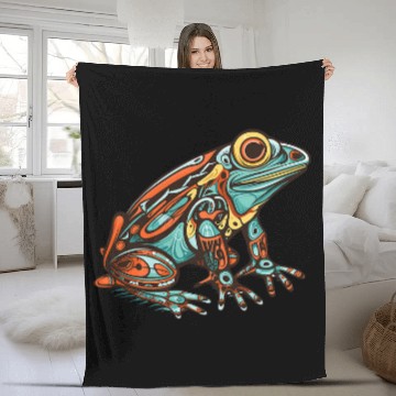 Discover Frog Native American Indian Style Art Pacific Northwest 6 Zip Fleece Blankets