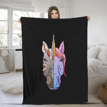 Discover Robotics Team Half Unicorns Robot Student Fleece Blankets
