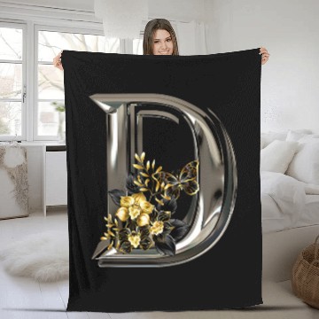 Discover Initial Letter D Monogram with Flowers and Butterfly Fleece Blankets