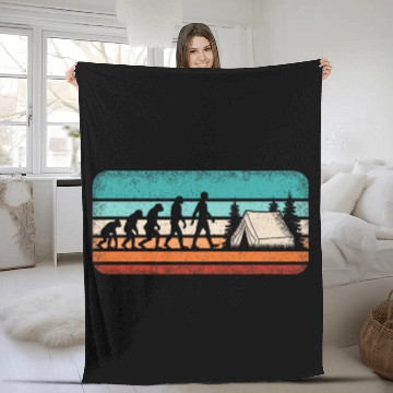 Discover Funny Camping Evolution Retro Camper Hiking Camp Fleece Blankets