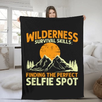 Discover Camping Wilderness Survival Skills Happy Camper Crew Fleece Blankets