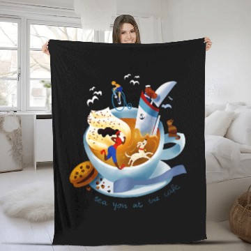 Discover Coffee cookie and morning routine Stylized design Zip Fleece Blankets