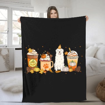 Discover Great Pyrenees Coffee Pumpkin Spice PYR Fall Thanksgiving Fleece Blankets