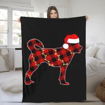 Discover Dog Samoyed Funny Samoyed Dog Red Plaid Christmas Light Fleece Blankets