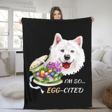 Discover Dog Samoyed Funny Samoyed Dog Easter Design Colorful Eggs Happy Spring Fleece Blankets