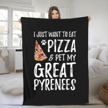 Discover Great Pyrenees Dog Lover Pizza Funny Dog Mom T Fleece Blankets