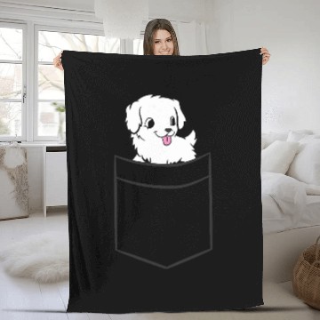 Discover Great Pyrenees Dog In Pocket Funny Great Pyrenees Fleece Blankets