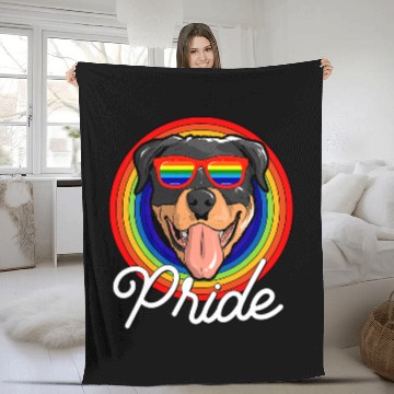 Discover Dog Rottweiler LGTB Pride Rainbow Flag Fleece Blankets