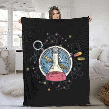 Discover Chemistry Flask Compass and Atoms Science Teacher Fleece Blankets
