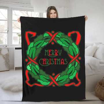 Discover Christmas wreath design vintages artwork Fleece Blankets