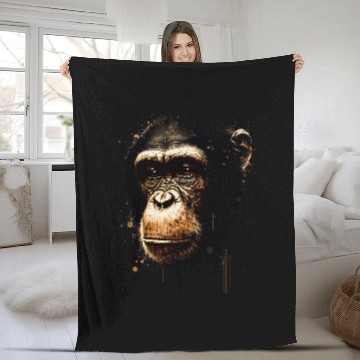 Discover Chimpanzee Monkey Portrait Fleece Blankets