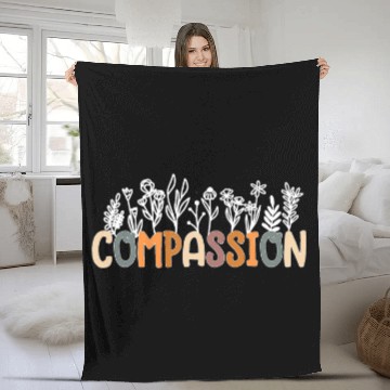Discover Compassion Line Art Wildflowers Trendy Empathy Floral Boho Fleece Blankets
