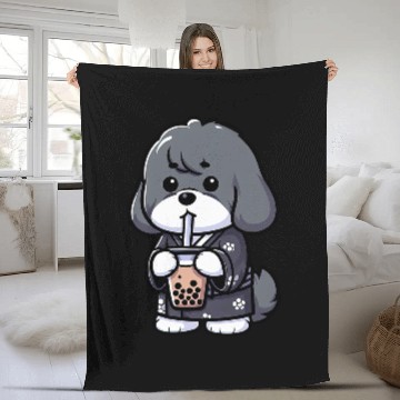 Discover Lhasa Apso Bubble Tea Funny Dog Boba Fleece Blankets