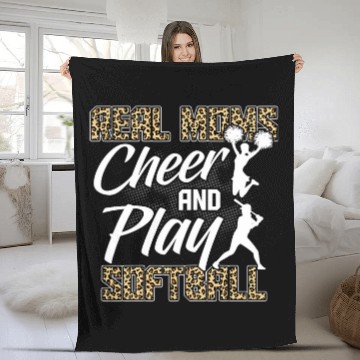 Discover Funny Softball Cheer Mom Leopard Pattern Moms Cheerleader Fleece Blankets