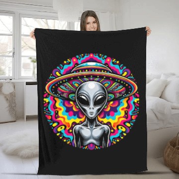 Discover Cosmic Encounter Alien Fleece Blankets psychedelics UFO Art 4 Fleece Blankets