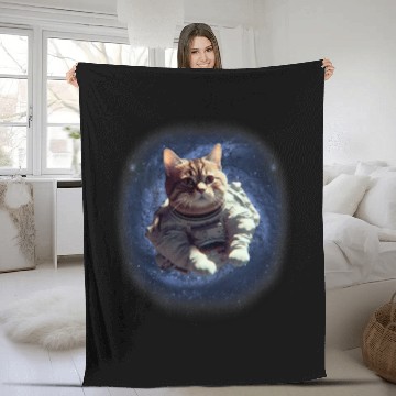 Discover Galaxy Kitty Astronaut Cat Adventure in Space Fleece Blankets
