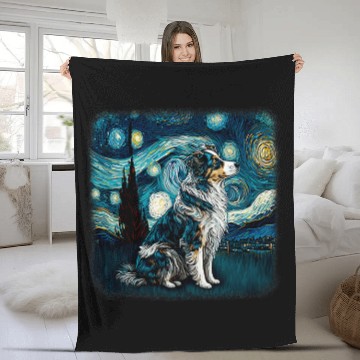 Discover Dog in starry night van gogh aussie mini Australian Shepherd Baseball Tees Fleece Blankets