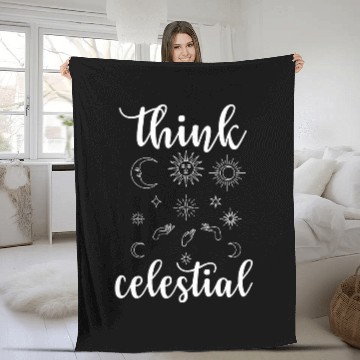 Discover THINK CELESTIAL Celestial Moon Phase Moth Crystals Stars Fleece Blankets