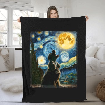 Discover Cocker Spaniel Dog Art Van Gogh Starry Night Cocker Spaniel Fleece Blankets