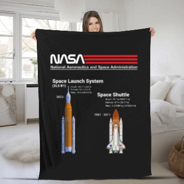 Discover Lacrosse Gift NASA Space Shuttle and Space Launch System Worm Logo Fleece Blankets