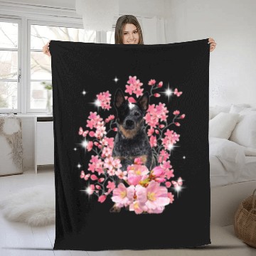 Discover Heeler Cherry Blossom Flowers Fleece Blankets