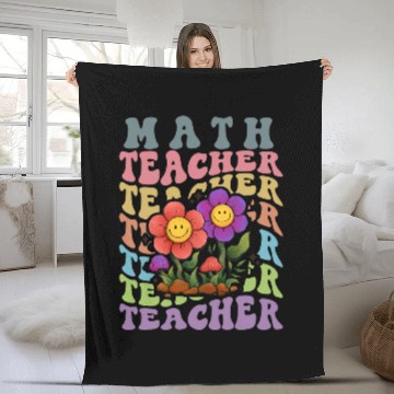 Discover Teacher Math groovy 70s 80s text style flowers design Baseball Tees Fleece Blankets