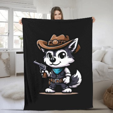 Discover Husky Wild West Funny Dog Cowboy Fleece Blankets
