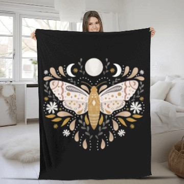 Discover Mystical Moth Terracotta Tan Celestial Flower Moon Phases Fleece Blankets