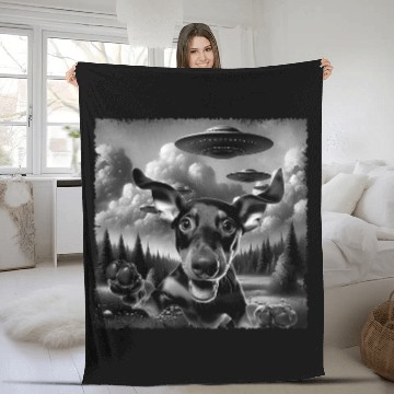 Discover Comedy Doberman Pinscher Selfie With UFOs Breed Dog Lover Fleece Blankets