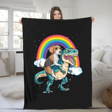 Discover Dinosaur T Rexs Rainbow Cloud Sparkles Beagle Fleece Blankets