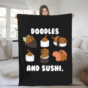 Discover Goldendoodle And Sushi Dog Fleece Blankets