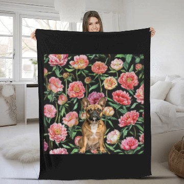 Discover French Bulldog Peonies Pink White vintages Plant Pattern Baseball Tees Fleece Blankets