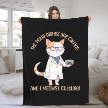 Discover Funny Microbiology Cat Lab Science Microbiologist Laboratory Fleece Blankets