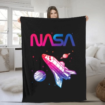 Discover Lacrosse Gift NASA Space Shuttle Saturn Planet Worm Logo Zip Fleece Blankets