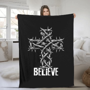 Discover Believe Christian Barbed Wire Cross Jesus Christ Christians Fleece Blankets