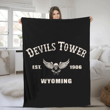 Discover Devils Tower Wyoming Motorcycle Biker Fleece Blankets