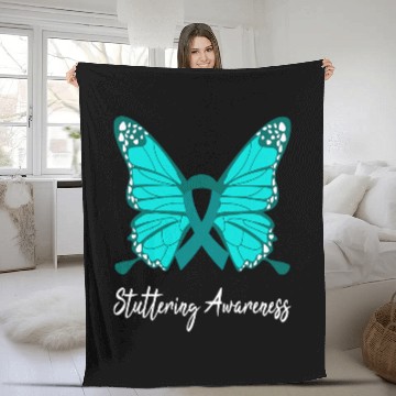 Discover Stuttering Awareness Butterfly Teal Ribbon Support Fleece Blankets