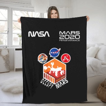 Discover Lacrosse Gift NASA Mars 2Perseverance Occupy Insignia Worm Logo Fleece Blankets