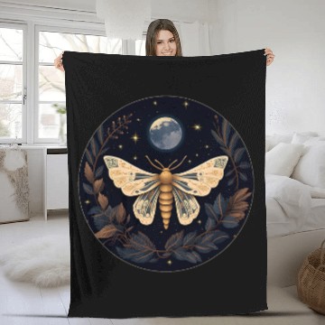 Discover Moth Full Moon Witch Art Fleece Blankets