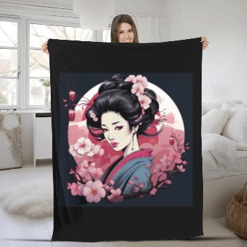 Discover Elegant Geishas Journey Japan Vector Fleece Blankets