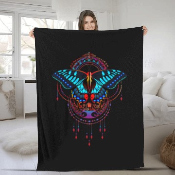 Discover Magic Butterfly over Mandala Baseball Tees Fleece Blankets