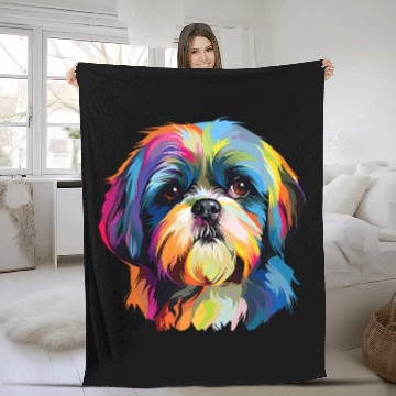 Discover Colorful Pop Art Shih Tzu Fleece Blankets
