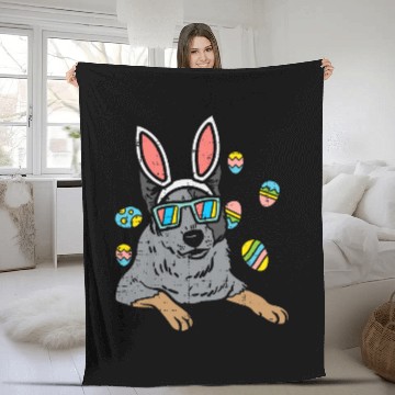 Discover Heeler Bunny Ears Glasses Easter Eggs Australian Cattle Dog Fleece Blankets