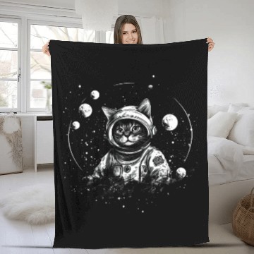 Discover Galaxy Kitty Astronaut Cat Adventure in Space 1 Fleece Blankets
