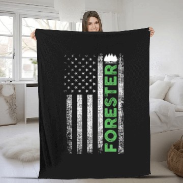 Discover Forest Forestry Worker American Flag Forester Fleece Blankets