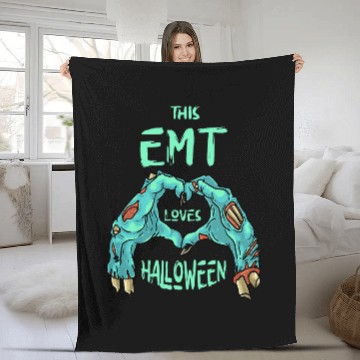 Discover This EMT Loves Halloween Paramedic Zombie 22 Fleece Blankets