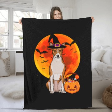 Discover Dog Halloween Basenji Jack O Lantern Pumpkin Fleece Blankets